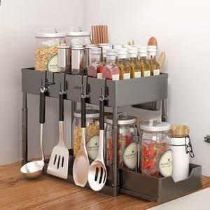 Nouveau plastique ABS 2 niveaux cuisine support tirer évier pots à épices support organisateur Double tiroirs de rangement assaisonnement armoire coulissante - Product Image 5