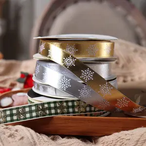 Роскошная Цветочная лента для торта, рождественская елка, клетчатая, снежинка, серебряная, золотая, Рождественская лента для упаковки подарков