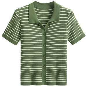 Damen Sommer Casual Kurzarm Slim Fit Top Atmungsaktiv 100% Baumwolle Stricks toff Undercover Zweiteiler mit freiliegendem Nabel - Product Image 3