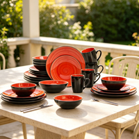 Service de table de luxe en grès de 16 pièces – Ensembles de vaisselle en céramique haut de gamme populaires pour la cuisine, avec tasses à café en céramique