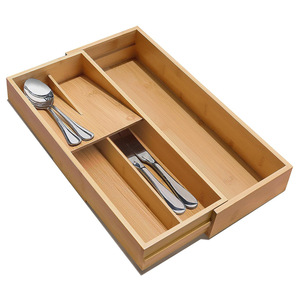 Bamboo Drawer Organizer Expandable <b>Kitchen</b> <b>Storage</b> <b>Box</b> For Cutlery Tableware Rectangular Desktop Organizer 18L Capacity - Product Image 1
