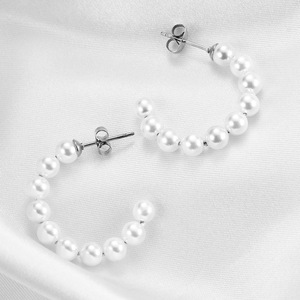 Boucles d'oreilles clous en forme de C avec perles, 25 mm, qualité AAA, acier doré, pour usage quotidien, bijoux pour femmes - Product Image 4