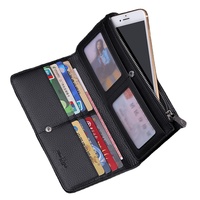 Rfid Lange Creditcard Portemonnee met Rits, Opvouwbaar, Anti-diefstal Clutch Tasje, Mobiele Telefoonhouder, Runderleer, Polyester Voering voor Heren