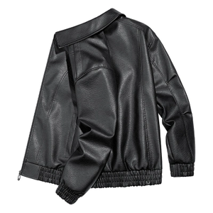 Veste <span class=keywords><strong>en</strong></span> similicuir à revers ample, ourlet élastique, fermeture éclair, style motard vintage, 3 couleurs, décontractée, streetwear - Product Image 4