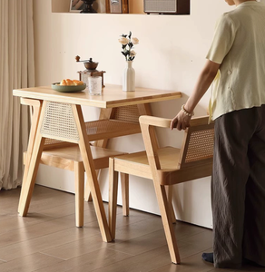 Juego de Mesa y Sillas de Comedor de Madera Maciza de Alta Gama, Mesa de Centro Cuadrada de Estilo Moderno con Asiento de Ratán, Muebles de Exterior - Product Image 4