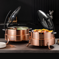 Réchaud de buffet électrique de luxe en acier inoxydable 304 couleur or rose pour hôtels et restaurants, avec couvercle en verre
