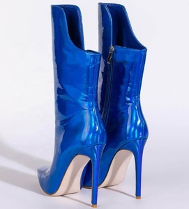 Botines de tacón de aguja holográficos para mujer, talla 45, zapatos de tacón alto deslumbrantes para mujer, zapatos de vestir metálicos - Product Image 6