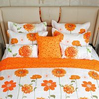 Orange Floral Botanical Garden Sunflower Print Room Darkening 3 pcs set de couette avec 6 pcs rideaux avec 1 tapis