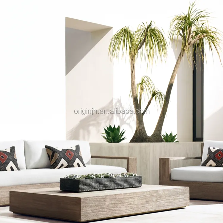 Canapé d'angle en teck, design moderne, structure profonde, confortable, idéal pour le jardin