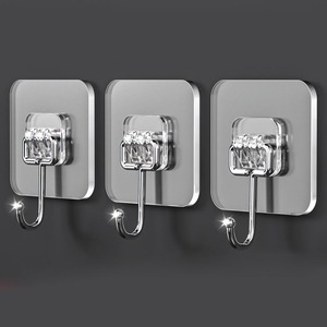 Transparent <b>Wall</b> Hooks Square Stainless Steel Removable Bathroom Hook Minimalist Design - Product Image 2