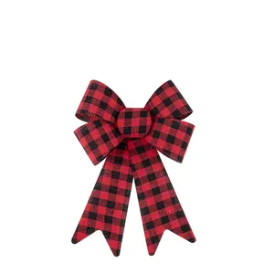 Christmas Tree Red Plaid Fabric Bow Hot Sales Holiday Supplies Christmas Decorations