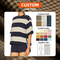Ensemble deux pièces rayé sur mesure pour femme, t-shirt ample à manches courtes et col rond, short décontracté, ensemble de détente, streetwear d'été