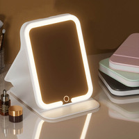 Miroir de maquillage lumineux pliable rechargeable de voyage à prix bas, finition argentée, miroir de table à LED