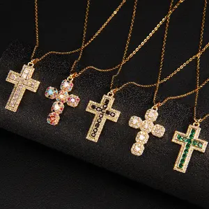 SSeeSY Copper Fashion Jewelry Cz Zirconia Diamond Christian Moissanite Cross Pendant Necklaces For Women