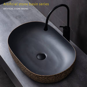 Lavabo ovale en céramique pour comptoir, artistique et créatif, style vintage, pour extérieur, salle de bain, hôtel, balcon, usage domestique - Product Image 2