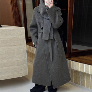 Cappotto Lungo da <span class=keywords><strong>Donna</strong></span> in Lana di Alta Qualità, Elegante, con Collo a Sciarpa, Colletto Classico, Cintura e Laccio, Vestibilità Ampia, Caldo e Spesso, Ideale per l'Ufficio e l'Inverno - Product Image 2