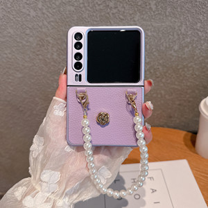 เคสโทรศัพท์ฝาพับสำหรับ Samsung Motorola Huawei ดีไซน์หรูหราตกแต่งด้วยเคสมือถือแบบฝาพับสวยงามพร้อม2025สร้อยข้อมือไข่มุก - Product Image 4