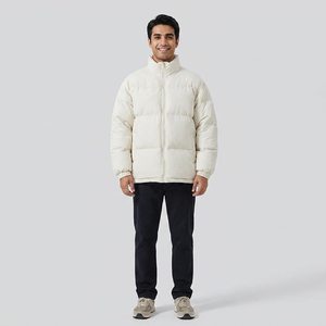 Men's Winter Puffer Jacket with Stand Collar <b>Plain</b> Dyed Fabric Insulated for Outdoor Travel & Casual Wear - Product Image 1