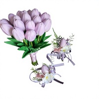 Paviliun Artistik Buket Tulip Sutra Ungu Buatan Tangan Model SH275 Buket Pengantin Pria Wanita Korsase Pesta Tamu Bunga