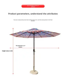 <span class=keywords><strong>Parasol</strong></span> de jardin extérieur grand format 2,5 m avec mât central à manivelle, design moderne en polyester <span class=keywords><strong>pour</strong></span> cour et plage - Product Image 6