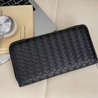 Dompet Panjang Anyaman Baru 2026, Grosir Laris Manis, Dompet Kulit PU Fashion Portabel dengan Banyak Slot Kartu dan Resleting