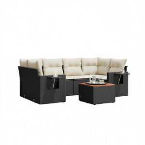 Conjunto de Sofá de Jardín de Ratán Negro con Cojines Crema, Muebles de Exterior de Diseño Contemporáneo, Ratán PE Resistente al Agua y a los Rayos UV - Product Image 1