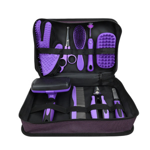 Ensemble de toilettage pour animaux de compagnie 9-en-1 en acier inoxydable pour chiens et chats : peigne à poils, ciseaux, peigne à picots, coupe-ongles, gants de protection pour pattes de chat, brosses - Product Image 1