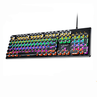 Clavier mécanique avec touches rondes de style punk, interrupteurs bleus, rétroéclairage RVB coloré, 104 touches, clavier de jeu filaire pour ordinateur de bureau et ordinateur portable