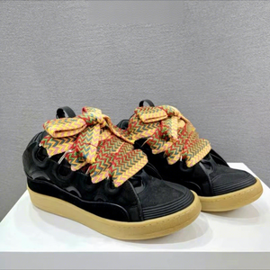 High Quality Genuine <b>Leather</b> Unisex Chunky Court <b>Sneakers</b> Lace-Up Walking Casual Shoes All Seasons Fashion Rubber Outsole - Product Image 1