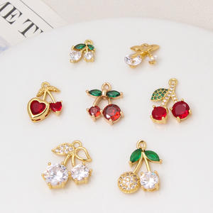 Pendentif cerise en laiton plaqué or 18 carats avec zircon, breloque DIY pour collier, bracelet, boucles d'oreilles, fournitures de fabrication de bijoux - Product Image 1
