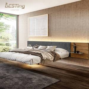 <span class=keywords><strong>Lit</strong></span> double moderne avec tête de <span class=keywords><strong>lit</strong></span> <span class=keywords><strong>en</strong></span> tissu plissé horizontal délicat avec veilleuse LED grands lits <span class=keywords><strong>en</strong></span> lévitation - Product Image 2