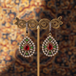 Estilo auténtico granate CZ turco auténtico pera pendientes colgantes turco hecho a mano venta al por mayor 925 joyería de plata esterlina - Product Image 3