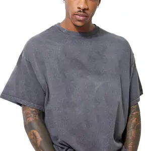 T-shirt da uomo in cotone da uomo 250 GSM vintage con lavaggio in acido t-shirt pesanti di grandi dimensioni per l'alta qualità