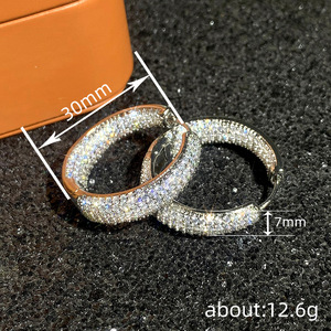 Orecchini a Cerchio in Oro Bianco con Cristalli e Strass per Donne, Gioielli alla Moda per Feste, Design con Micro Inserimento in Lega - Product Image 6