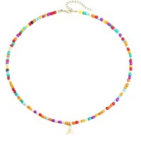 Colliers pendentifs minimalistes en laiton avec perles de rocaille, initiales et alphabet, arc-en-ciel, pour femmes, été