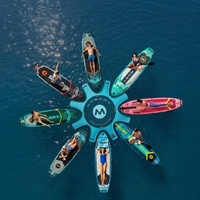 Plateforme flottante gonflable haut de gamme 9'6"x9'6"x6" ultra stable pour yoga aquatique, capacité 485 lbs, île pour accueil de plusieurs SUP