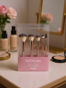 Ensemble de pinceaux de maquillage Grenobil H350, 5 pièces, outils de beauté avec manche en or rose - Product Image 2