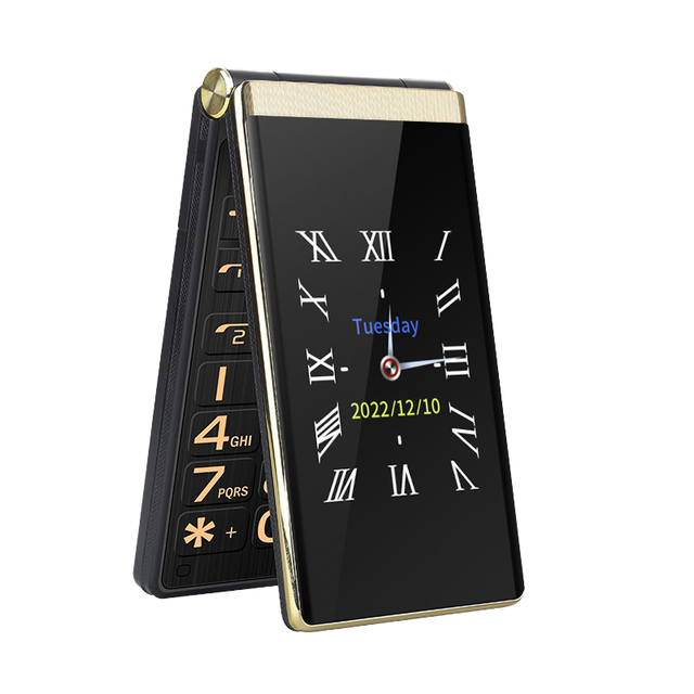 New Cross-border Dual-screen Flip Phone with FM Large Font Keypad SOS Function 4G Voice Control Android 6.0 for Seniors Students