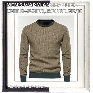 Pull en maille chaud pour homme, automne-hiver, en mélange de coton anti-boulochage, à manches longues, avec col unique et logo au dos, 240g - Product Image 2