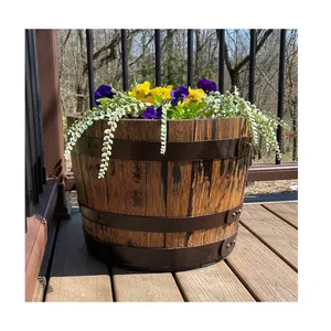 Giardino esterno personalizzato Deluxe mezzo barile fioriera vaso di fiori | Legno whisky Barrel fioriere secchio di fiori con supporto per le gambe