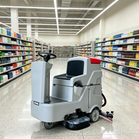 Autolaveuse autotractée 24V à batterie, double brosse, pour le nettoyage des sols durs des centres commerciaux et des magasins