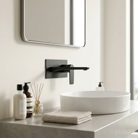 Robinet de lavabo mural moderne en laiton Momali, avec eau chaude et froide, noir, pour hôtel, directement de l'usine