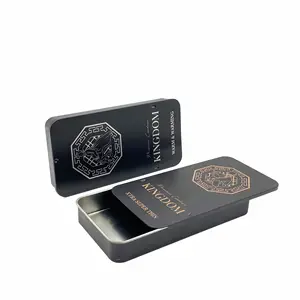 Customized Rectangular Slim Sliding Solid Perfume Tin Box Metal Lip Balm Packing Embossed Logo Recyclable Candy Mint Pill Use