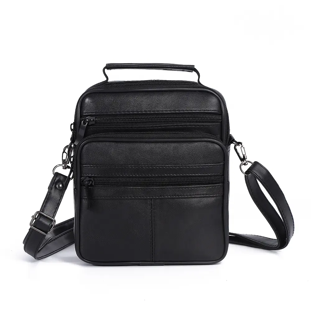 Custom Waterproof Black Real Leather Men Sling Bag Shoulder Bags Phone Small Fashion Satchel Messenger Bag For Men