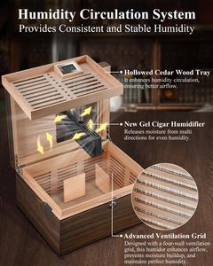 กล่องเก็บซิการ์แบบมีช่องระบายอากาศ บรรจุซิการ์ได้ <span class=keywords><strong>120</strong></span> มวน บุด้วยไม้ซีดาร์สเปน พร้อมตัวแบ่งแบบแม่เหล็ก  พร้อมเครื่องเพิ่มความชื้นแบบเจล และหน้าจอดิจิตอล - Product Image 3