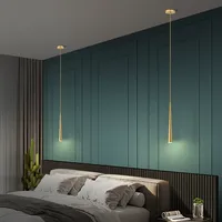 Lámpara Colgante LED Minimalista de Latón Macizo, Moderna y Lujosa, con Cable Largo, Regulable, Tamaño Mediano, para Dormitorio, Mesita de Noche, Comedor, Bar