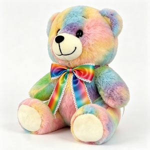 Oso de peluche suave y esponjoso con degradado de arcoíris, lindo oso de peluche de arcoíris con lazo de cinta de satén. - Product Image 5