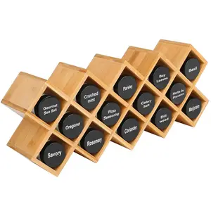 High Quality Bamboo Spice Rack Kitchen Countertop Criss-Cross Free-Standing 4-Tier Wooden Spice Organizer Set