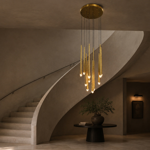 Luxury Cone Tube Brass Chandelier Multi Drop Cluster Pendant Light For High Ceiling Stairwell Villa Space - Product Image 1