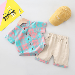 Baju bayi 2022 여름 아기 의류 세트 새로운 어린이 반팔 정장 소년 셔츠 + 바지 의류 세트 - Product Image 1
